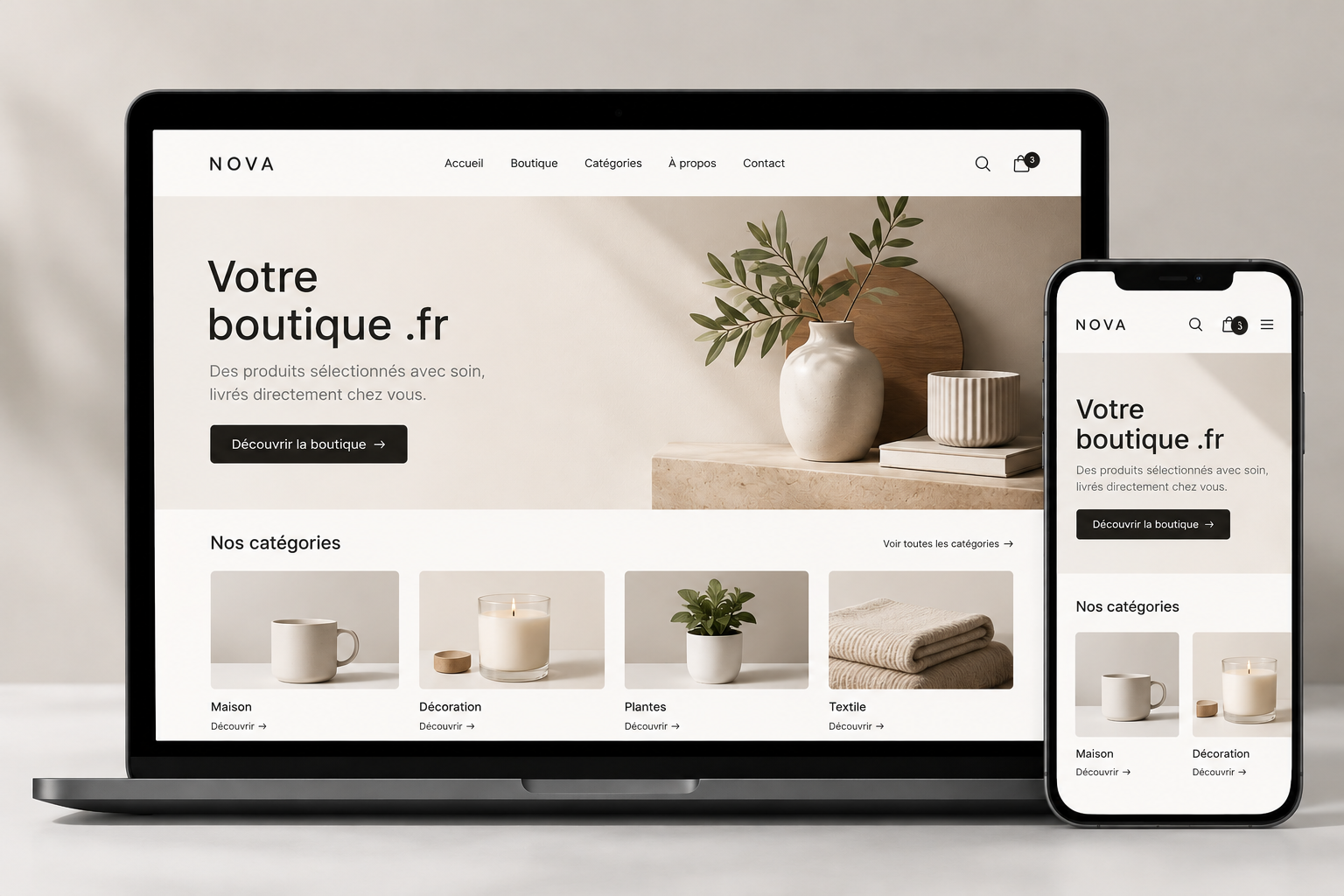 Illustration d'une boutique e-commerce sur ordinateur et mobile